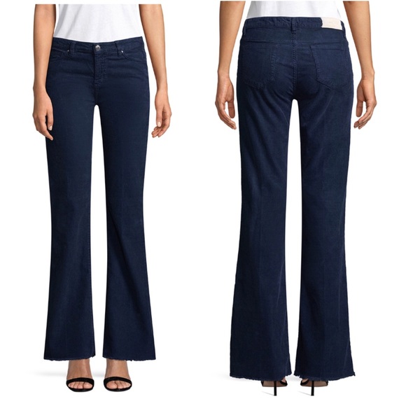 IRO Navy Cotton Flared Corduroy Pants 26 Fray Midrise NWT $350 Tall - Picture 1 of 8